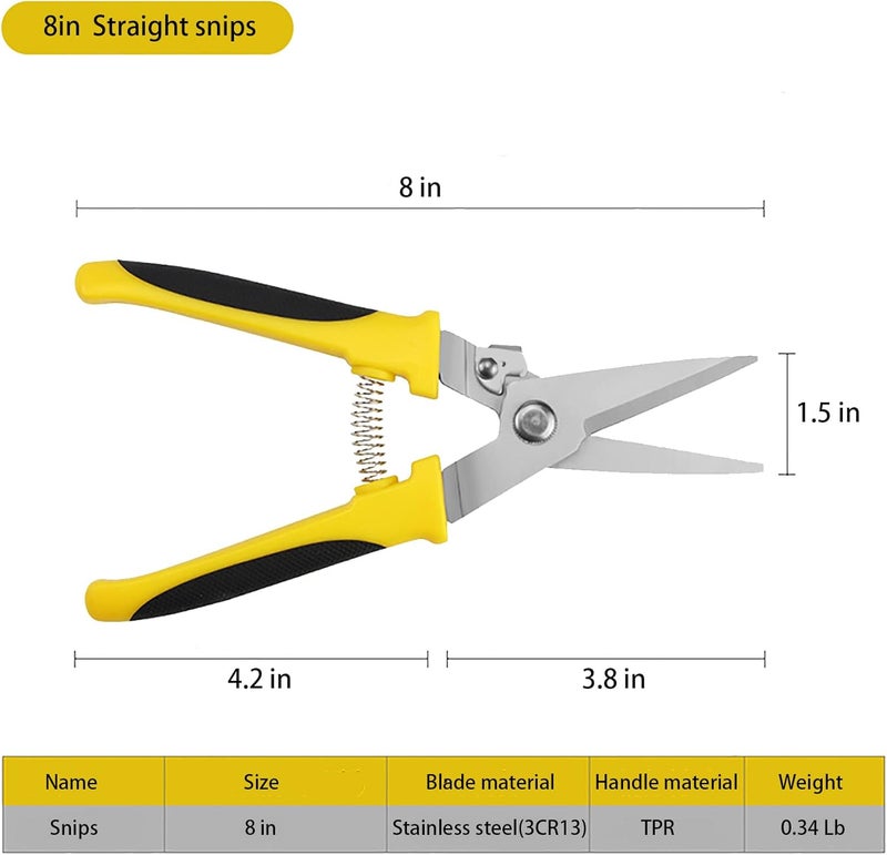 TOOLMAK Aviation Tin Snips 8 Inch Heavy Duty Metal Cutter, Straight Shears with Stainless Steel Blade & Comfort Grips, Multifunction Cutting of Branches, Cable Wires, Thin Iron, Cardboard(Right Hand) - Image 3